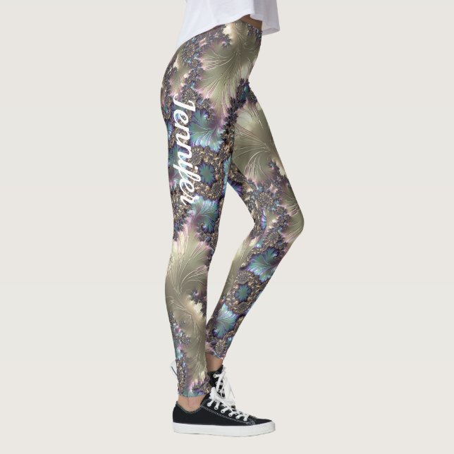 Anpassat namn för ro Guld Fractal Mönster Leggings (Höger)