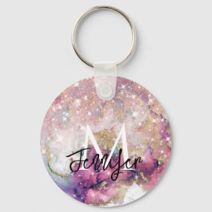 Anpassat namn för ro Guld Galaxy Monogram Nyckelring