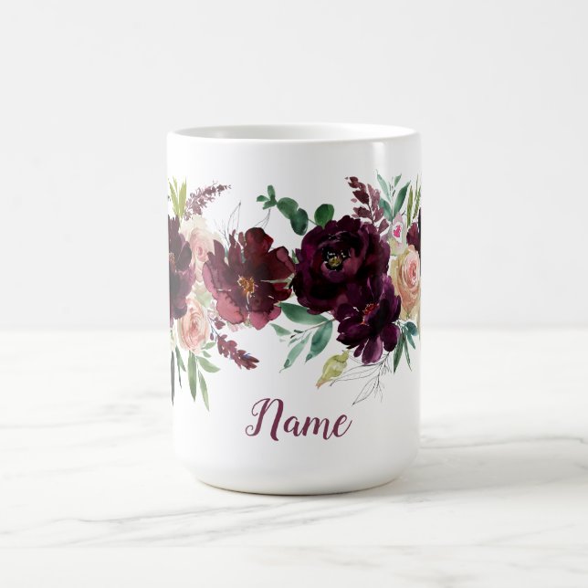 Anpassat namn för  Ro Mörk Burgundy Peonies  Kaffemugg (Center)