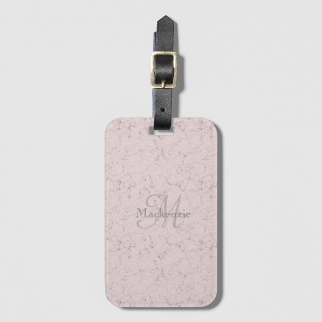 Anpassat namn för  Rosa Marble Monogram Bagagebricka (Framsida vertikal)