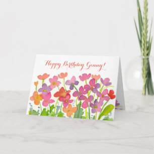 Anpassat namn för rosa Watercolor Flowers Grattis  Kort