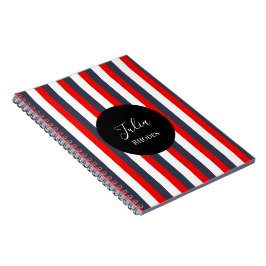 Anpassat namn för rött, vitt och blått rand anteckningsbok