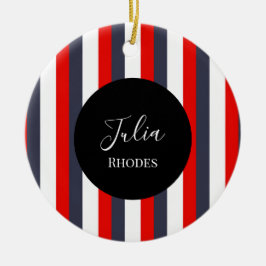 Anpassat namn för rött, vitt och blått rand julgransprydnad keramik