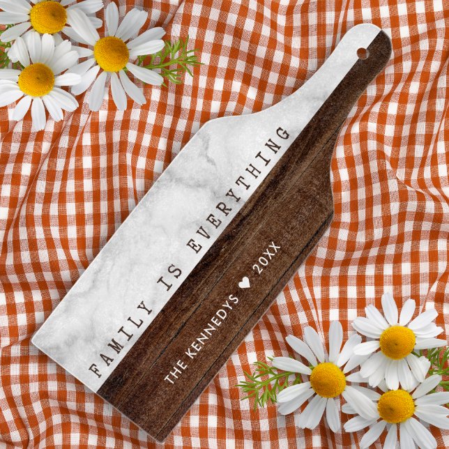Anpassat namn för Rustic Wood and Marble Family Qu (Rustic Wood and Marble Family Quote Custom Name Cutting Board
)