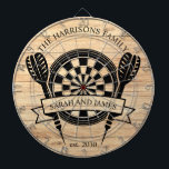 Anpassat namn för Rustic Wood-familjen Bröllop Darttavla<br><div class="desc">Rustic Wood Family Custom Name Bröllop Dart Board erbjuder ett tillägg av charm och personlig till bröllop eller hemmet. Designad med en rustik träkornig bakgrund kan den här ritytan anpassas med parets efternamn och bröllop-datum, vilket skapar en unik keepsaké för nya lyweds. Det är perfekt som roligt för bröllopsmottagningar eller...</div>