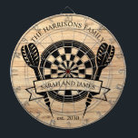 Anpassat namn för Rustic Wood-familjen Bröllop Darttavla<br><div class="desc">Rustic Wood Family Custom Name Bröllop Dart Board erbjuder ett tillägg av charm och personlig till bröllop eller hemmet. Designad med en rustik träkornig bakgrund kan den här ritytan anpassas med parets efternamn och bröllop-datum, vilket skapar en unik keepsaké för nya lyweds. Det är perfekt som roligt för bröllopsmottagningar eller...</div>