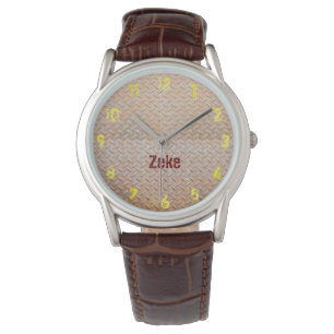 Anpassat namn för Rusty Diamond Plate Steel Armbandsur
