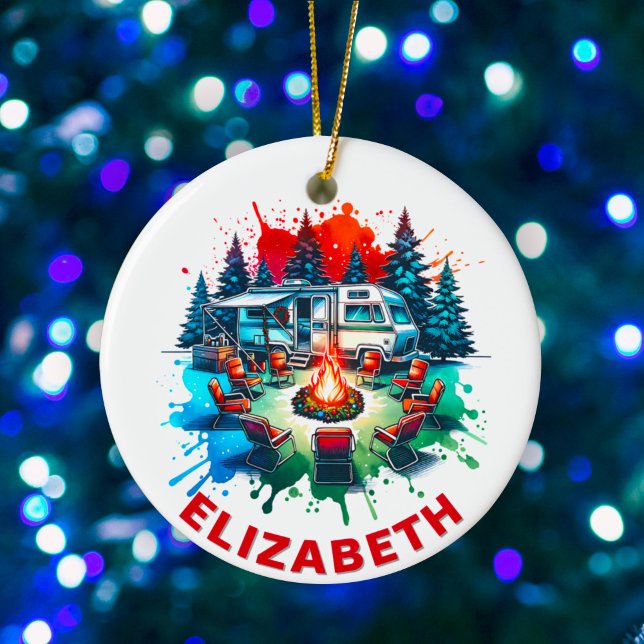 Anpassat namn för RV Camping och Campfire Julgransprydnad Keramik (Skapare uppladdad)