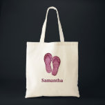 Anpassat namn för sandaler, flip flop rosa sommar tygkasse<br><div class="desc">Den här personlig namn monogram söt vintage till väskan är den bästa presentidén till strandtemat bröllop. Den här tote-funktionen är ett par söta rosor med flip-flops från polka dots. Du kan anpassa väskan med mottagarens namn.</div>