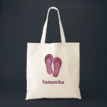 Anpassat namn för sandaler, flip flop rosa sommar tygkasse<br><div class="desc">Den här personlig namn monogram söt vintage till väskan är den bästa presentidén till strandtemat bröllop. Den här tote-funktionen är ett par söta rosor med flip-flops från polka dots. Du kan anpassa väskan med mottagarens namn.</div>