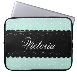 Anpassat namn för shabby chic Mint Black Design Laptop Fodral