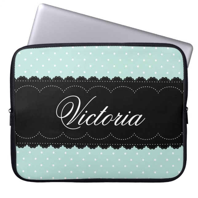 Anpassat namn för shabby chic Mint Black Design Laptop Fodral (Framsidan)