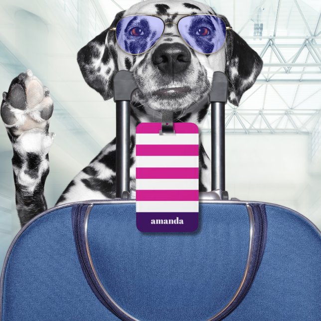 Anpassat namn för shock rosa White Rand Bagagebricka (Skapare uppladdad)