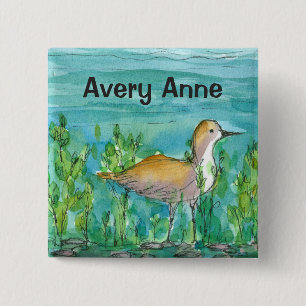 Anpassat namn för Shore Bird Sjö Watercolor Knapp