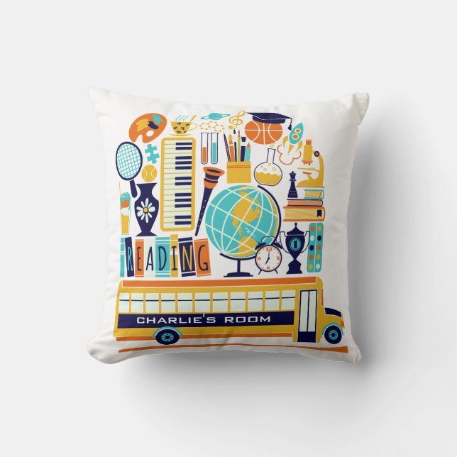 Anpassat namn för skolillustrationer dekorativ kud kudde (Framsida)