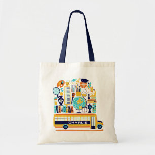 Anpassat namn för skolillustrationer tote bags tygkasse