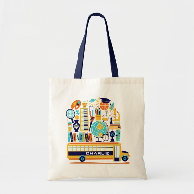 Anpassat namn för skolillustrationer tote bags tygkasse (Framsidan)