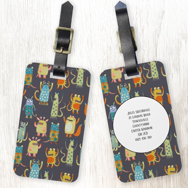Anpassat namn för små monster bagagebricka (Fun little monsters personalized details luggage tag)