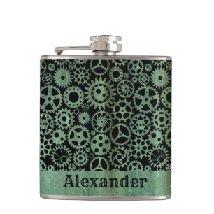 Anpassat namn för Small Steampunk Verdigris Bronze Fickplunta