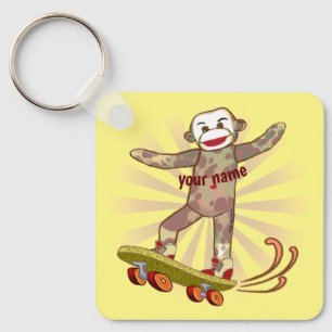 Anpassat namn för Sock monkey Skater Nyckelring