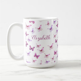 Anpassat namn för söt Rosa Butterflies Kaffemugg