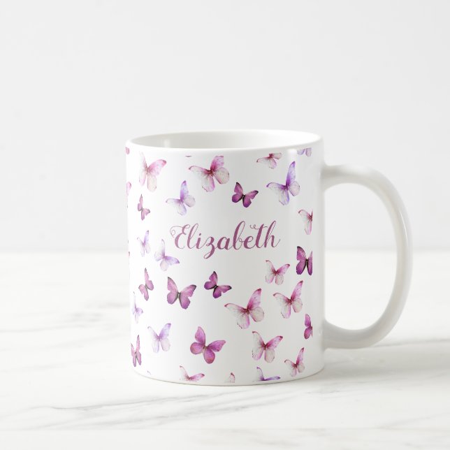 Anpassat namn för söt Rosa Butterflies Kaffemugg (Höger)
