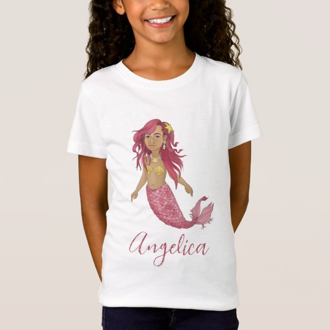 Anpassat namn för söt Rosa Sjöjungfru Grattis på f T Shirt (Framsida)