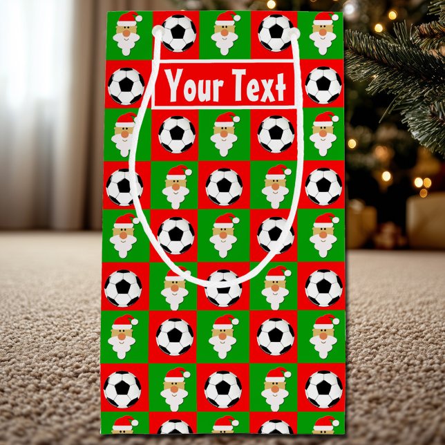 Anpassat namn för spelaren/jultomte (Soccer Christmas gift bag with custom soccer player name or text.)