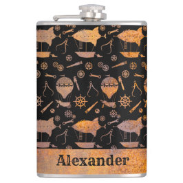 Anpassat namn för stort Steampunk Rusty Airship-te Fickplunta