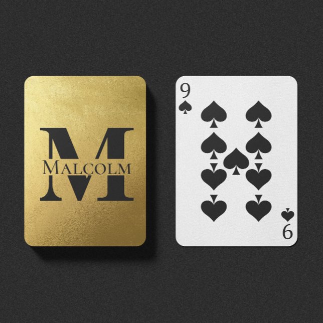 Anpassat namn för svart och Guld Personlig Monogra Casinokort (Skapare uppladdad)