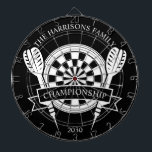 Anpassat namn för svart och vit familj darttavla<br><div class="desc">Fira familjens roligt med Black and White Family Custom Name Dart Board. Den här eleganta designen har en enfärgad palett och skapar den som ett tidlöst tillägg till ditt spelrum eller fritidsutrymme. Anpassa det till din familj namn för att få mer individualitet och charm. Perfekt för uppspelning av avslappnader eller...</div>