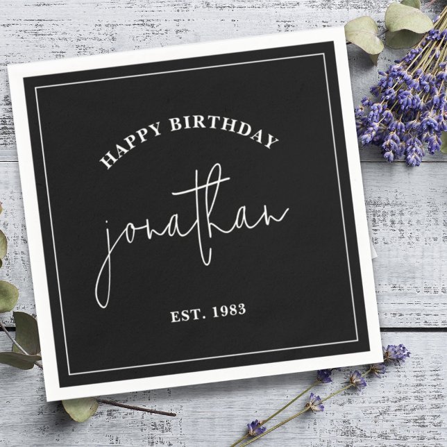 Anpassat namn för svart och vit minimalistisk föde pappersservett (Skapare uppladdad)