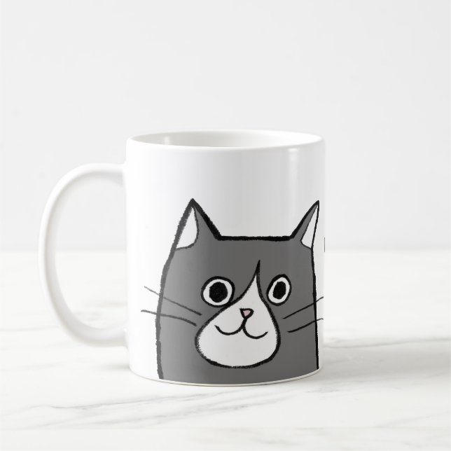 Anpassat namn för Svart och vitt Tuxedo Cat Kärlek Kaffemugg (Vänster)