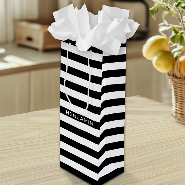 Anpassat namn för Svartvit stripe-Mönster (Custom Gift Bag)