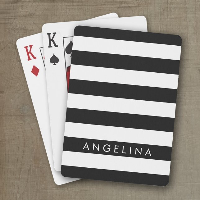 Anpassat namn för Svartvit stripe-Mönster Spelkort (Personalized playing cards with a modern stripe pattern and a place for a name or monogram)