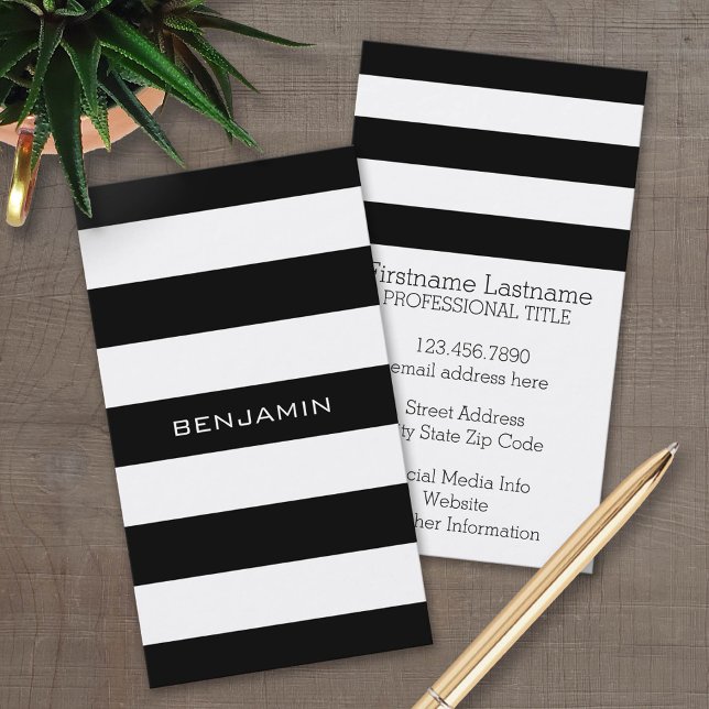 Anpassat namn för Svartvit stripe-Mönster Visitkort (Custom Business Card Template)