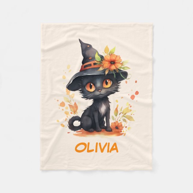 Anpassat namn för Sweet Halloween-katt Fleecefilt (Framsidan)