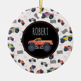 Anpassat namn för Tävla i färgad monster Lastbilar Julgransprydnad Keramik