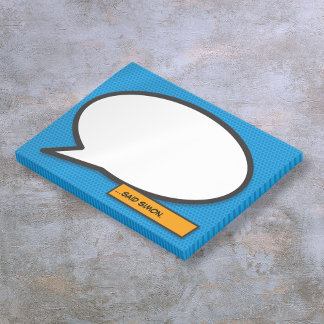 Anpassat namn för tecknad Bok Tal Bubble Blue Post-it Block