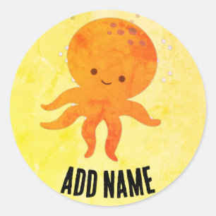 Anpassat namn för Tecknaden Cute Baby Octopus Runt Klistermärke