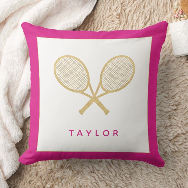 Anpassat namn för Tennis Gift Chic Guld Grått Rosa Kudde (Filt)