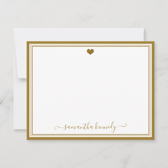 Anpassat namn för trendig Girly Chic Guld Heart Anteckningskort (Framsida)
