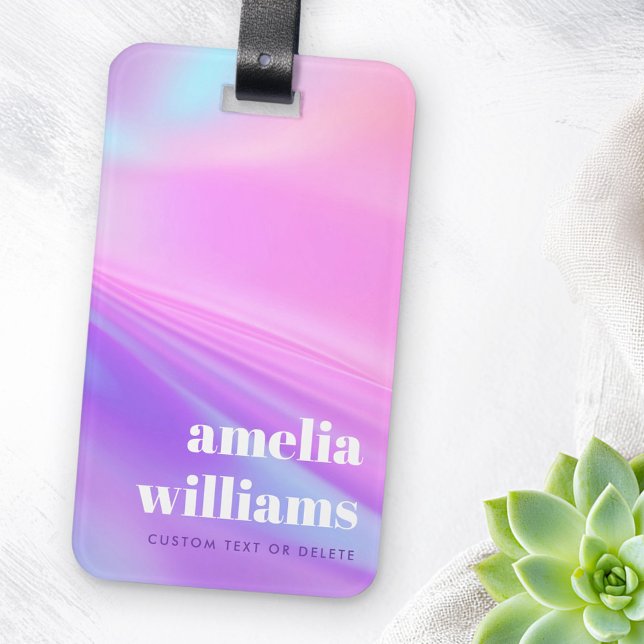Anpassat namn för trendig rosa lila pastellöverton bagagebricka (Trendy pink purple pastel gradient custom name luggage tag)