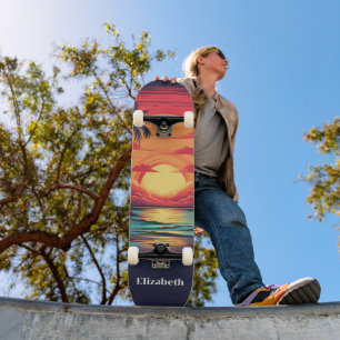 Anpassat namn för Tropical Sunset-Vintage för Retr Mini Skateboard Bräda 18,5 Cm