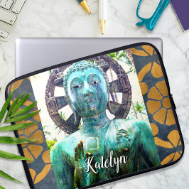 Anpassat namn för Turquise Buddha Statue Guld Mosa Laptop Fodral