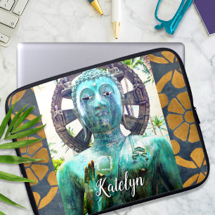 Anpassat namn för Turquise Buddha Statue Guld Mosa Laptop Fodral