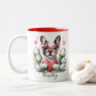 Anpassat namn för valentines day Frenchie Hund Två-Tonad Mugg