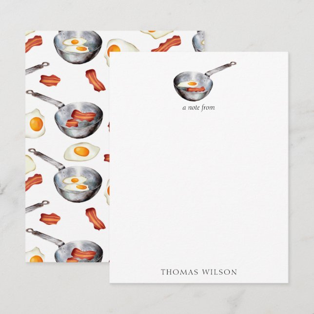 Anpassat namn för vattenfärg Bacon och ägg-säck Anteckningskort (Fram/baksida)