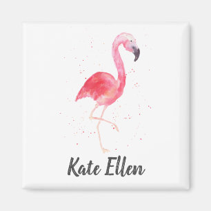 Anpassat namn för vattenfärg Flamingo Magnet