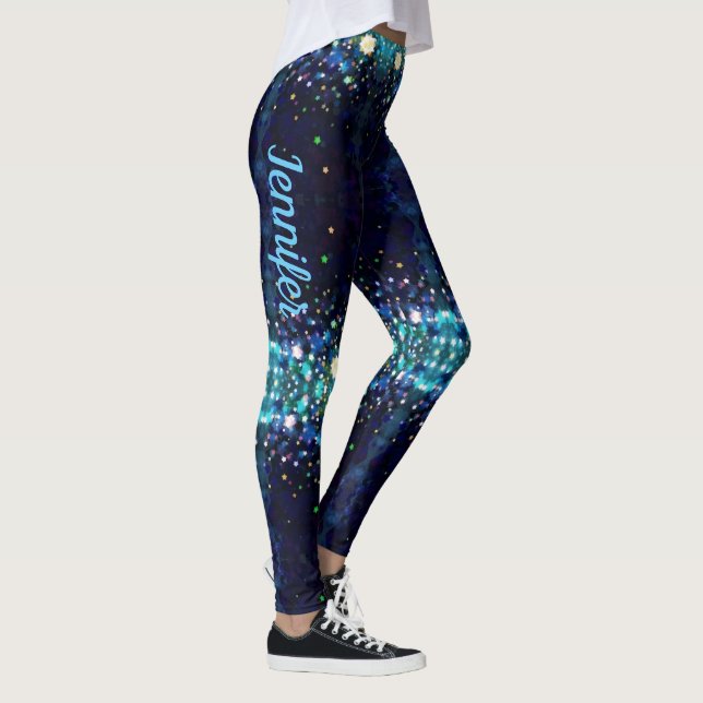 Anpassat namn för vattenfärgen Midnight Blue Stars Leggings (Höger)